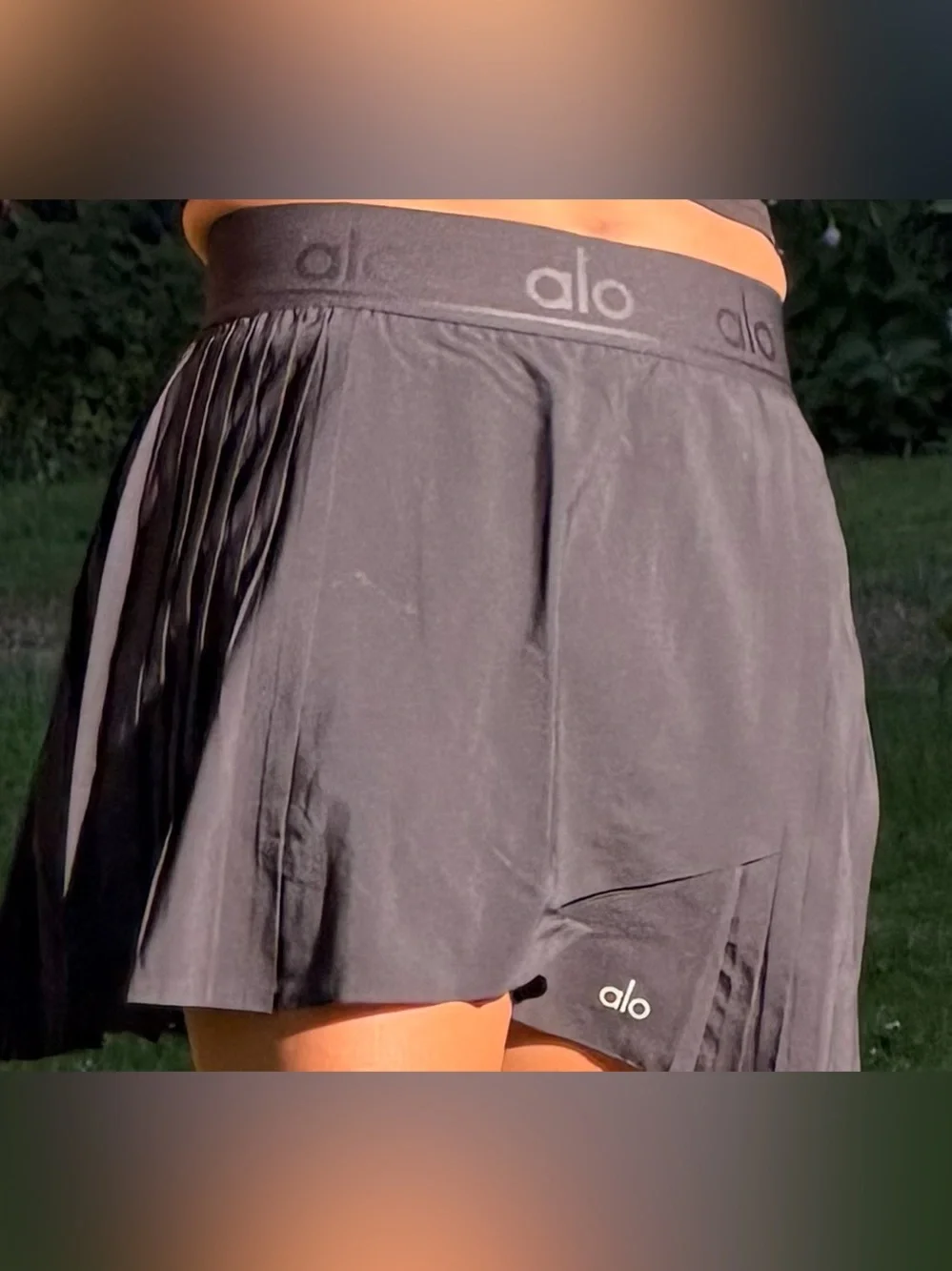 ALO Yoga Black Pleated Wrap Mini Skirt